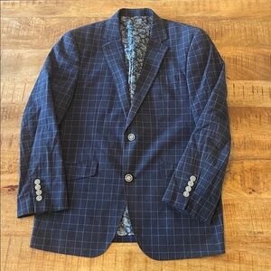 James Tattersall Navy Blue Plaid Cotton Blend Blazer 40S